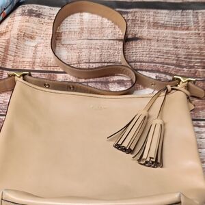Coach Beige Leather Shoulder Bag with Tassels